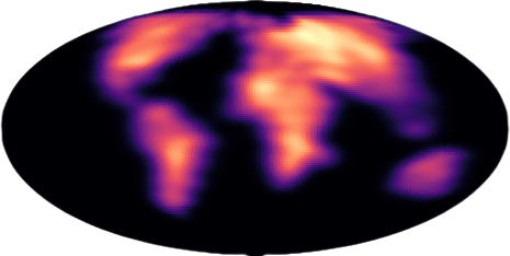 Figure 1: Illustration of a flow induced by a Riemannian Convex Potential Map (RCPM)  trained on earth data living on the sphere.